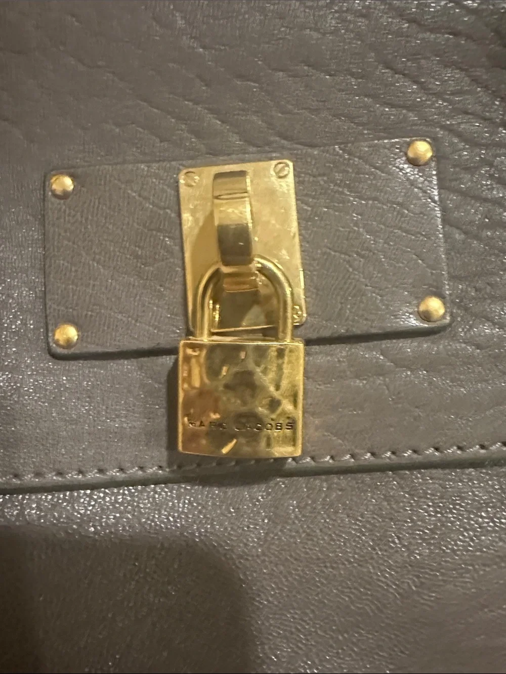 Marc Jacobs Taupe Stanton Leather Top-Handle Satchel with Gold Hardware.